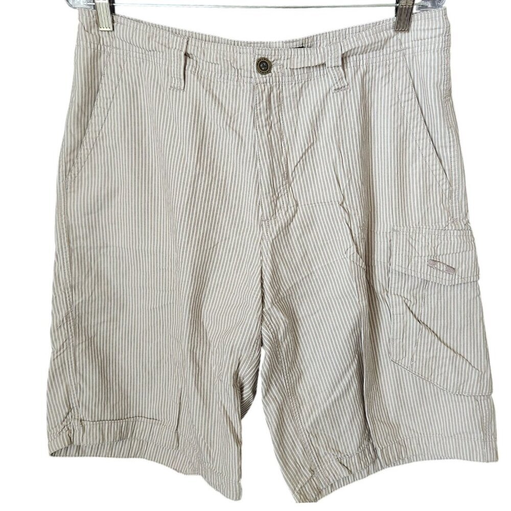 Oakley Cargo Shorts Men's 34 Waist Stripe‎ Pockets 10" Inseam Casual Beige